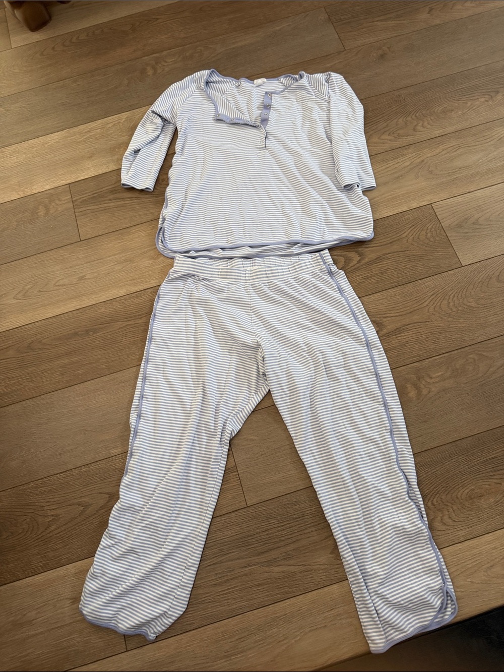 Striped Light Blue & White Women's Pajama Set   Maternity